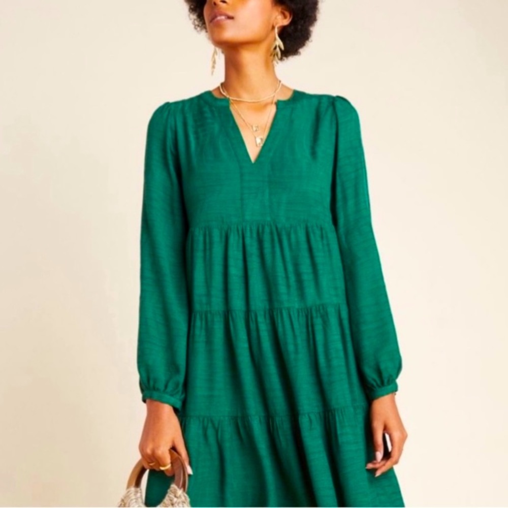 Maeve Tiered Dress for Anthropologie (L) in Evergreen